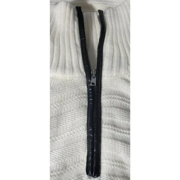 New York and Company Faux Leather Trim Zip Poncho White - Picture 5 of 7